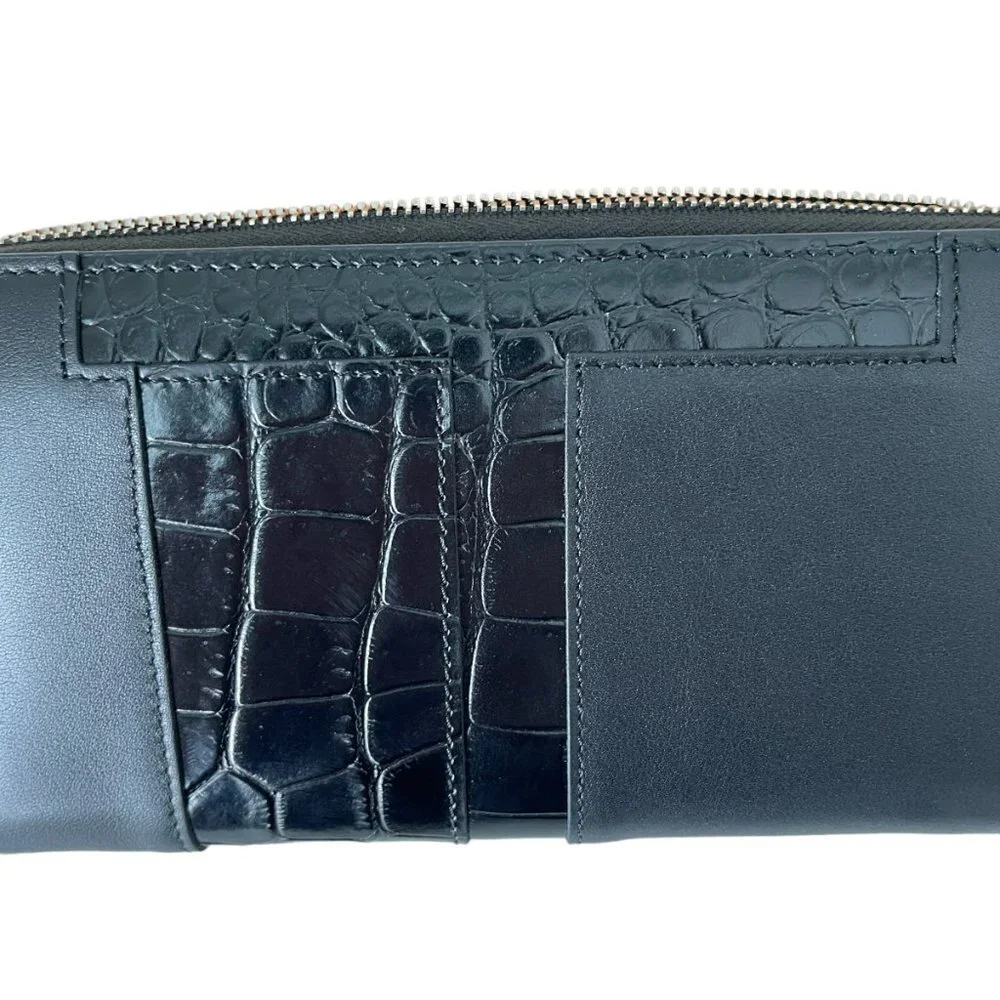 Tod's Italy Croc-embossed Black Leather Zip Wallet,‎ XAMTTA0400M51B999